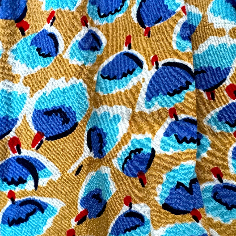 Mister Zimi colourful peacock print short sleeve blouse/top. US8.